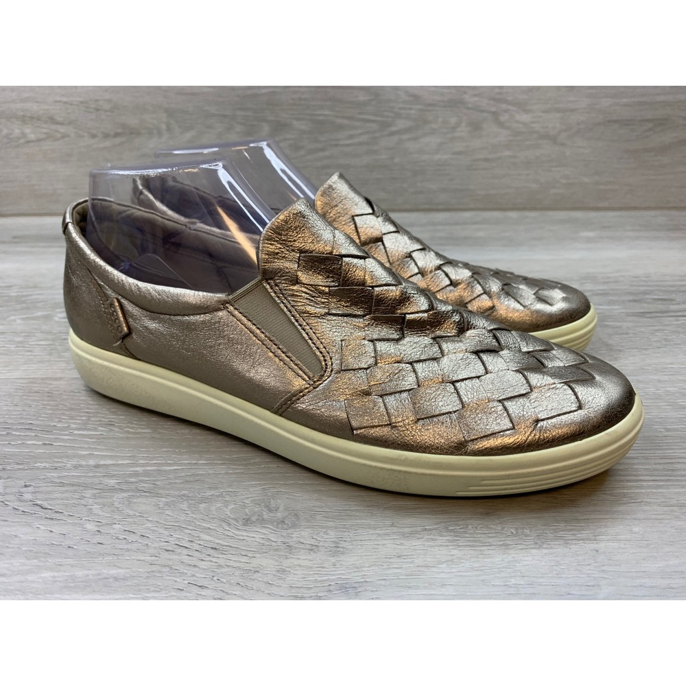 ECCO Soft 7 Woven Slip On Metallic Bronze Leather Sneakers Women's 11 Shoes